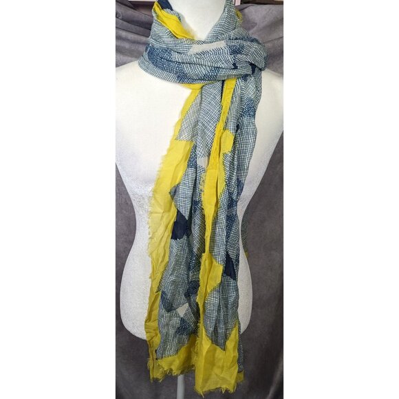 Vintage Diane Von Furstenberg Blue And Yellow Geometric Abstract Scarf - Picture 11 of 12